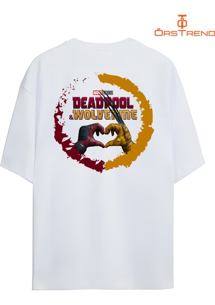 Deadpool & Wolverine Baskılı Oversize Beyaz Tişört modelleri