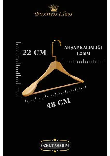15 Adet 48 cm Gold İtalyan Kanca Masif Ahşap Elbise Askısı