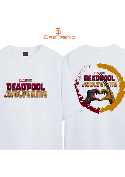 Deadpool & Wolverine Baskılı Oversize Beyaz Tişört