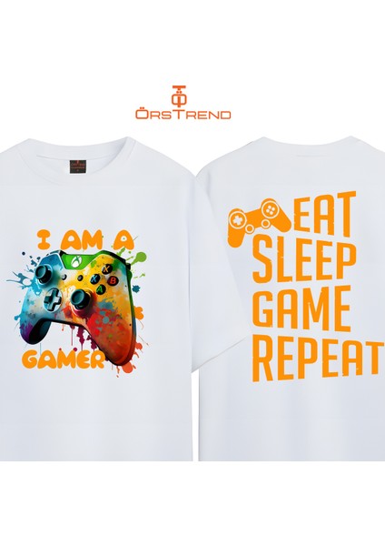 I Am A Gamer Baskılı Oversize Beyaz Tişört
