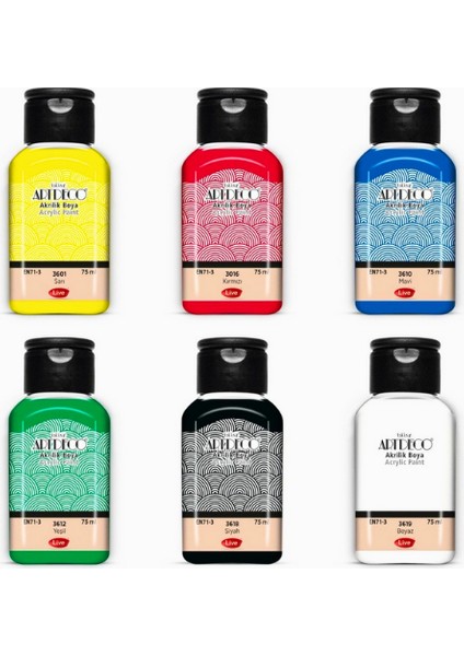 Lüks Akrilik Boya Seti 6X75 ml Artdeco Lu Set Ipek Fırçalı Canlı Renkler