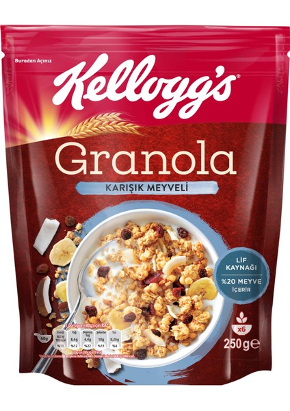 Karışık Meyveli Granola 250 Gr,%45 Yulaf Içerir,lif Kaynağı,%20 Kurutulmuş Meyve