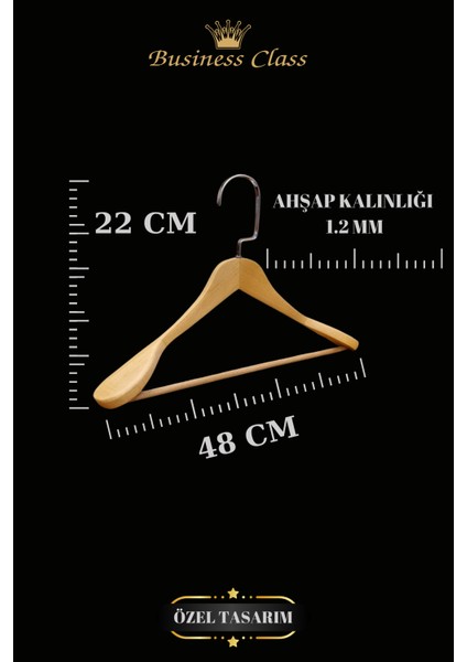 10 Adet 48 cm Krom İtalyan Kanca Masif Ahşap Elbise Askısı
