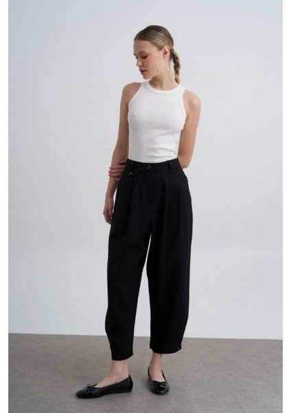 Kadın Siyah Keten Pantolon 50976 modelleri