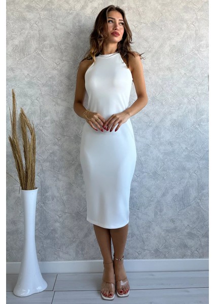 Krem Halter Yaka Dalgıç Abiye Elbise P-00011710 fiyatları