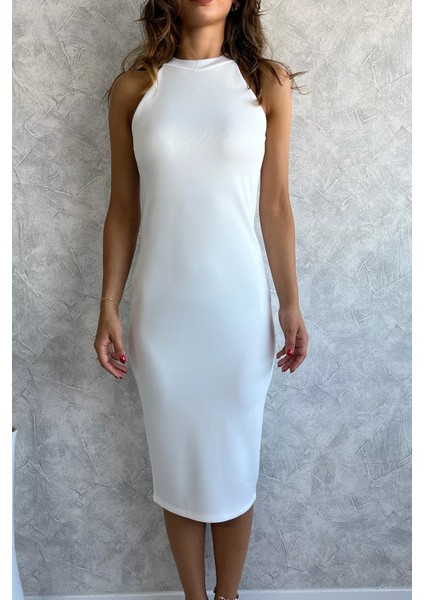 Krem Halter Yaka Dalgıç Abiye Elbise P-00011710 modelleri