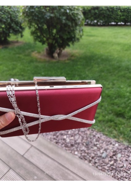 Bordo Renk Çapraz Taşlı Abiye Çanta fırsatları