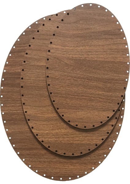 Rattan Örgü Plakası Rattan Tabanı Elips 3 Lü Set 3mm Çift Yüz Ceviz