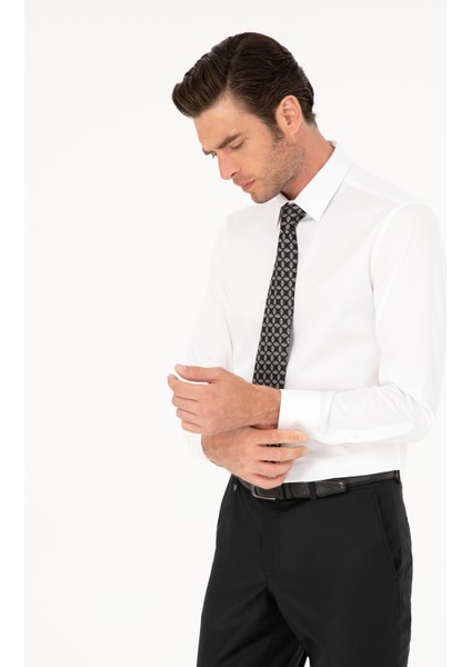 Erkek Beyaz Slim Fit Pamuk Klasik Gömlek 50285570-VR013