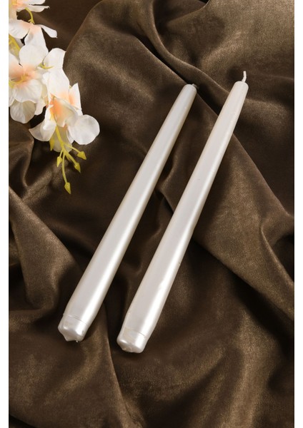 İnci Renk Şamdan Mumu Kokusuz Sedefli 2'li Set 25 cm Uzunluk