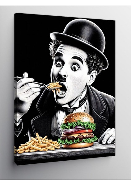 Kanvas Tablo Hamburger Yiyen Charlie Chaplin