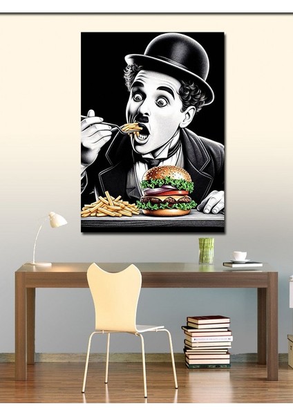 Kanvas Tablo Hamburger Yiyen Charlie Chaplin