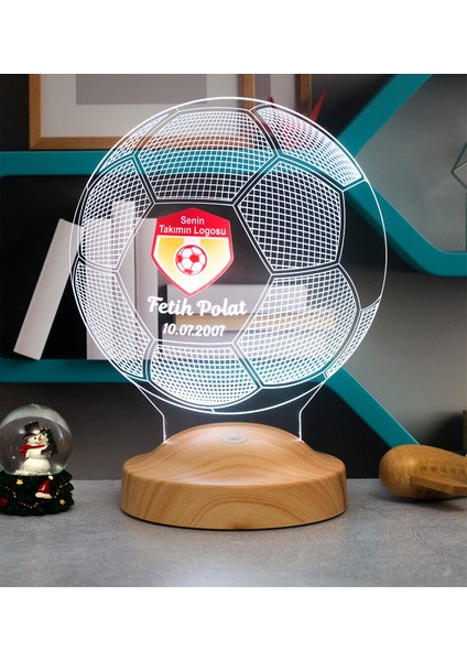 Futbol Topu Şeklinde 3 Boyutlu Takım Logolu LED Lamba, Kulüp Logolu, Futbol Kulübü LED Lamba