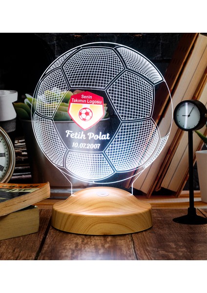 Futbol Topu Şeklinde 3 Boyutlu Takım Logolu LED Lamba, Kulüp Logolu, Futbol Kulübü LED Lamba