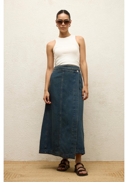 Anvelop Denim Etek Mavi