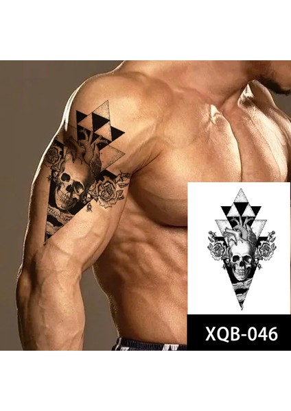 Gerçekci Kurukafa Desenli Gül Dövme Tattoo XQB-046