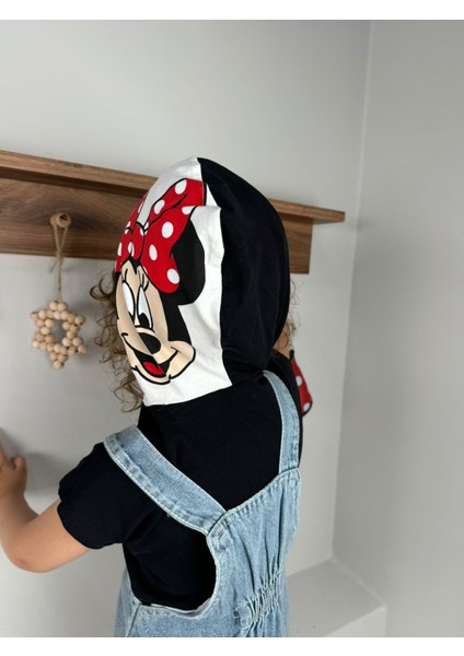 Minnie Mouse Baskılı Kapüşonlu Tişörtlü Kot Jile Çantalı 3'lü Set Elbise