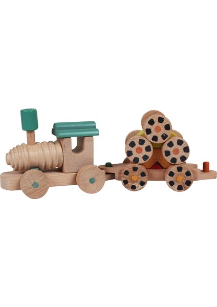 3 Lü Turkuaz Dönen Teker Vagonlu Ahşap Oyuncak Tren