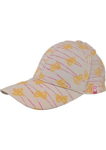 Kitti 4-8 Yaş Kız Çocuk Krem Renk Desenli Yazlık Şapka