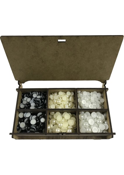 Yarım Inci Süsleme Boncuk Seti 6 x 20 Gram (Ahşap Kutulu)