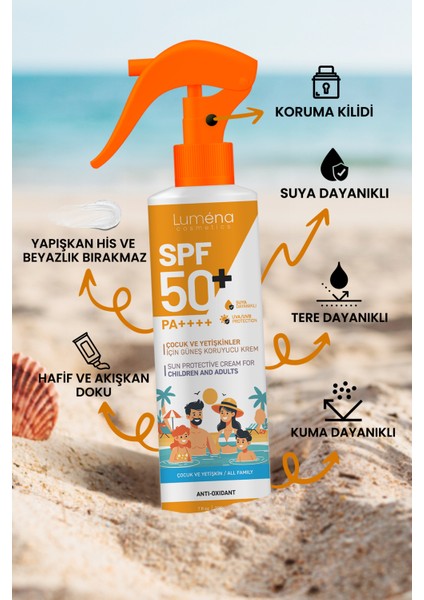 Çocuk ve Yetişkinler İçin Yüksek Korumalı Güneş Koruyucu Krem SPF50+ 200 ml
