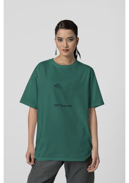 Free Palestine Baskılı Yüksek Kalite Kompakt Unisex Oversize T-Shirt