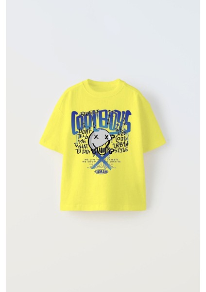 Cool Boys Yazılı Baskılı Sarı Çocuk T-Shirt