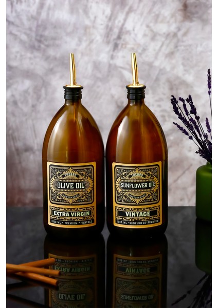 1lt Amber Renkli Cam Yağdanlık Zeytinyağı Şişesi Sıvıyağ Şişesi Vintage Yağlık,Yağdanlık