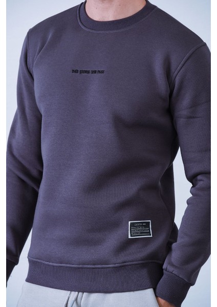 Erkek Nakışlı Slim Fit Bisiklet Yaka Sweatshirt 3 Iplilk Şardonlu Kumaş fiyatları