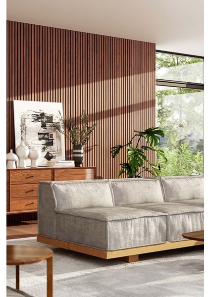 Keçeli Dekoratif Akustik Ahşap Panel – Bambu Renk (60X240CM).