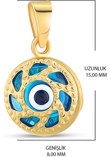 14 Ayar Altın Kolye Nazar Boncuklu Göz Kolye Ucu Yuvarlak Desenli Zincir Dahil Değil modelleri
