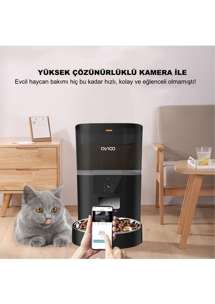 QQ005 6 Litre Kameralı ve Uzaktan Wifi Bağlantılı Paslanmaz Kaseli Kedi ve Köpek Besleyici