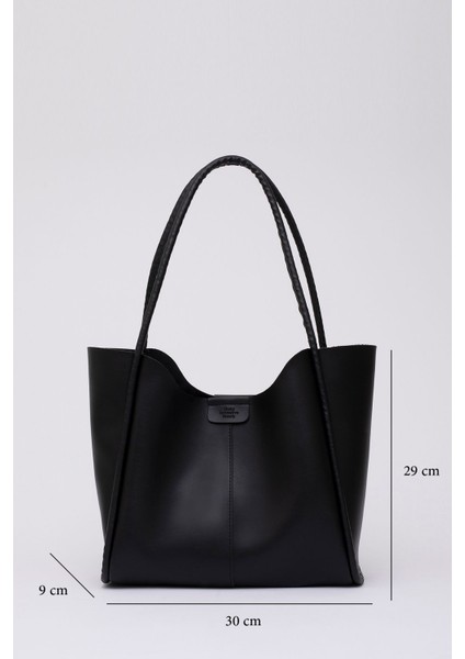 Tekno Trust Basic Siyah SHK76 Çıtçıtlı Fitil Askılı Suni Deri Makyaj Çantalı Büyük Boy Kadın El ve Omuz Çantası modelleri