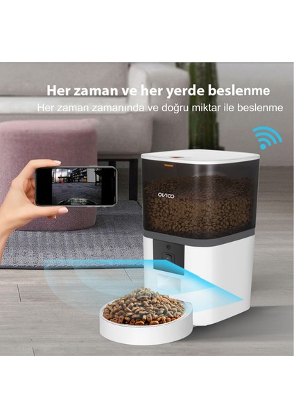 QQ005 6 Litre Kameralı ve Uzaktan Wifi Bağlantılı Paslanmaz Kaseli Kedi ve Köpek Besleyici