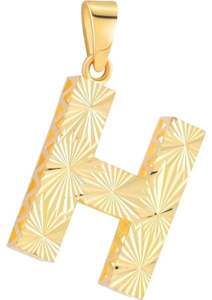 14 Ayar Altın H Harfi Kolye Ucu Parlak Kalemli Işıltılı Zincir Dahil Değildir