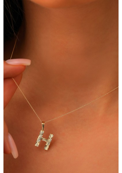 14 Ayar Altın H Harfi Kolye Ucu Parlak Kalemli Işıltılı Zincir Dahil Değildir modelleri