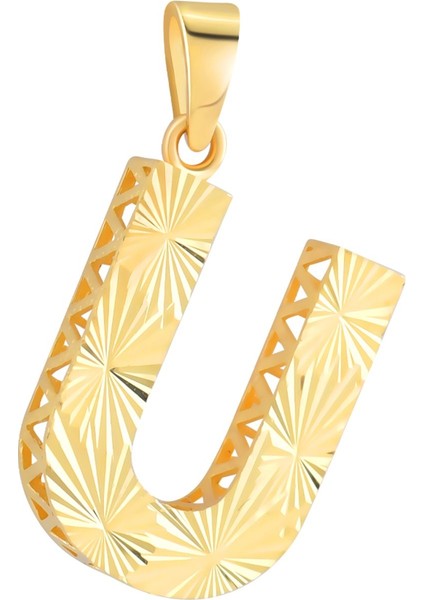 14 Ayar Altın U Harfi Kolye Ucu Parlak Kalemli Işıltılı Zincir Dahil Değildir