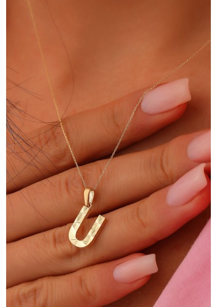 14 Ayar Altın U Harfi Kolye Ucu Parlak Kalemli Işıltılı Zincir Dahil Değildir modelleri
