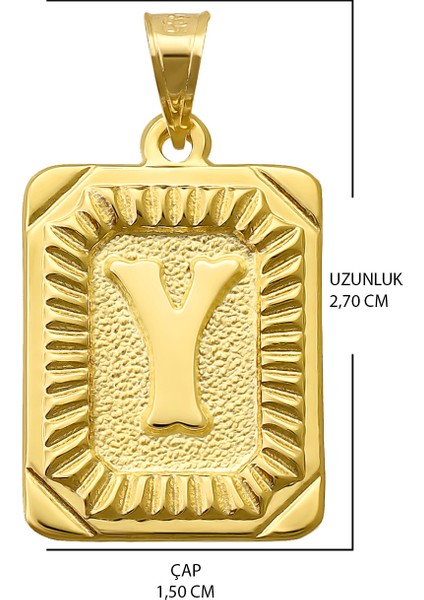 14 Ayar Altın Y Harfi Kolye Ucu Kare Desenli Harf Zincir Dahil Değildir