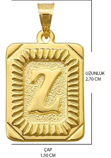 14 Ayar Altın Z Harfi Kolye Ucu Kare Desenli Harf Zincir Dahil Değildir