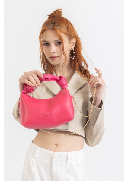 Tekno Trust Type 4 Kadın Fuşya Soft Deri Düğüm Detaylı Kulplu Zincir Askılı Mini El Omuz Baget Çanta 0 -1 L Ca fırsatları