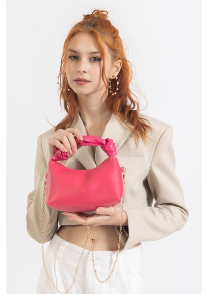 Tekno Trust Type 4 Kadın Fuşya Soft Deri Düğüm Detaylı Kulplu Zincir Askılı Mini El Omuz Baget Çanta 0 -1 L Ca indirimleri