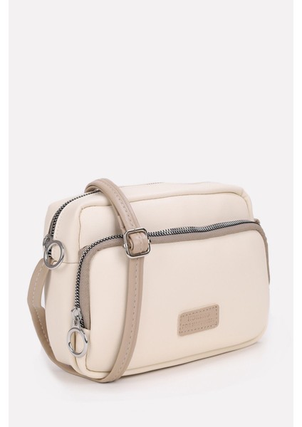 Tekno Trust 1 - 3 L Kadın Krem Vizon 2 Gözlü Ayarlanabilir Askılı Omuz ve Çapraz Çanta Suni Deri Type 4 Ek Özel