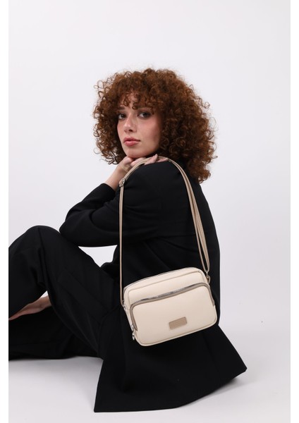 Tekno Trust 1 - 3 L Kadın Krem Vizon 2 Gözlü Ayarlanabilir Askılı Omuz ve Çapraz Çanta Suni Deri Type 4 Ek Özel modelleri