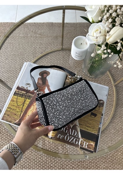 Tekno Trust Süet Kadın Siyah Işıltılı Taşlı Kol ve Omuz Çantası 0 -1 L Dokuma Basic Type 4 Siyah Hayır 1'li Ta