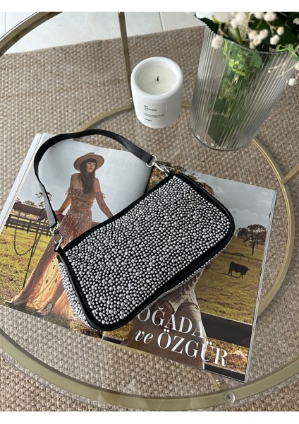 Tekno Trust Süet Kadın Siyah Işıltılı Taşlı Kol ve Omuz Çantası 0 -1 L Dokuma Basic Type 4 Siyah Hayır 1'li Ta modelleri