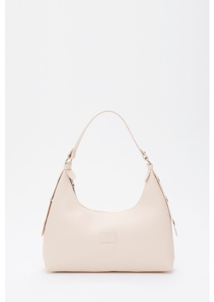 Tekno Trust Düz Krem SHK82 Baget Model Tek Bölmeli Kadın Suni Deri Kol ve Omuz Çantası U:17 E:36 G:7 Suni Deri