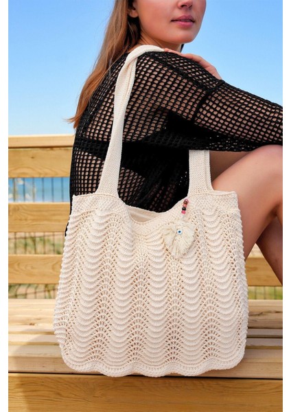 Tekno Trust 1'li Kadın Triko Örgü Aksesuarlı Içi Astarlı Askılı Gündelik El&omuz ve Plaj Çantası Vanilya Chax8 fırsatları