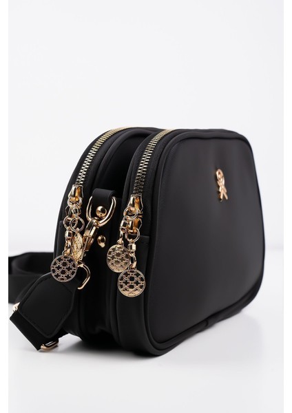 Tekno Trust Suni Deri Siyah 3 Bölmeli Buzzy Saten Deri Ayarlanabilir Kolon Askılı Günlük Kadın Omuz Çantası Hay fiyatları