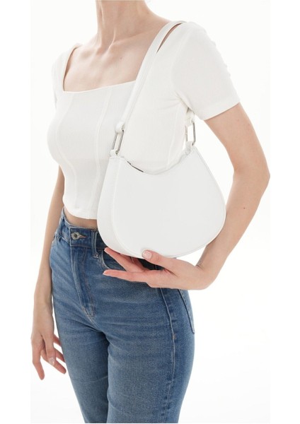 Tekno Trust Tüm Yaş Grupları Kadın Orijinal Deri Model Beyaz Baget Çanta Bagi Gündüz / Gece Beyaz Su Geçirmez I